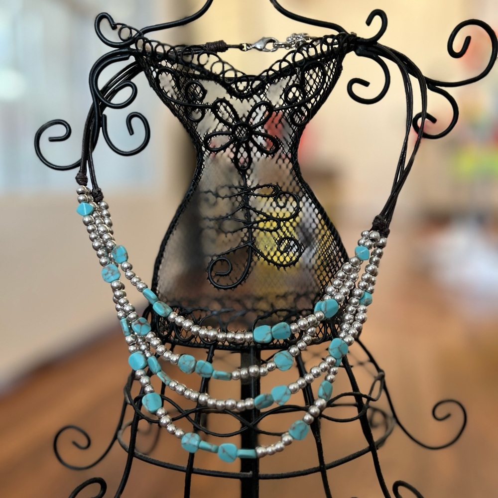 Turquoise and Silver Boho Necklace